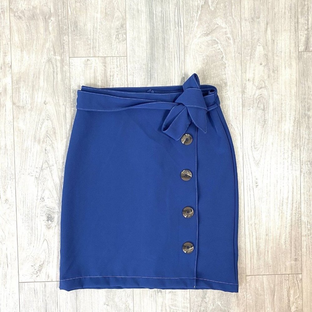 Classic Blue Button-Accent Women's Skirt